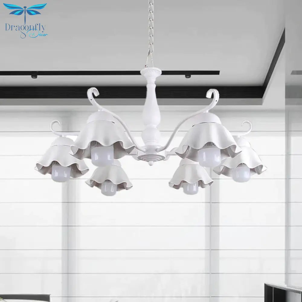 Metal Black/White/Blue Chandelier Lighting Scalloped 6 Heads Country Style Hanging Light Fixture