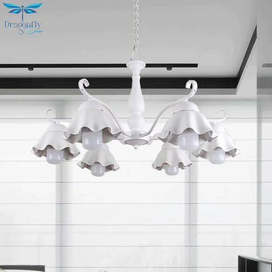 Metal Black/White/Blue Chandelier Lighting Scalloped 6 Heads Country Style Hanging Light Fixture