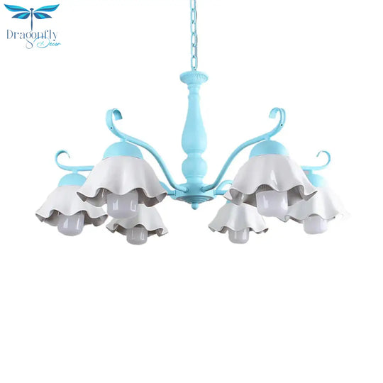 Metal Black/White/Blue Chandelier Lighting Scalloped 6 Heads Country Style Hanging Light Fixture