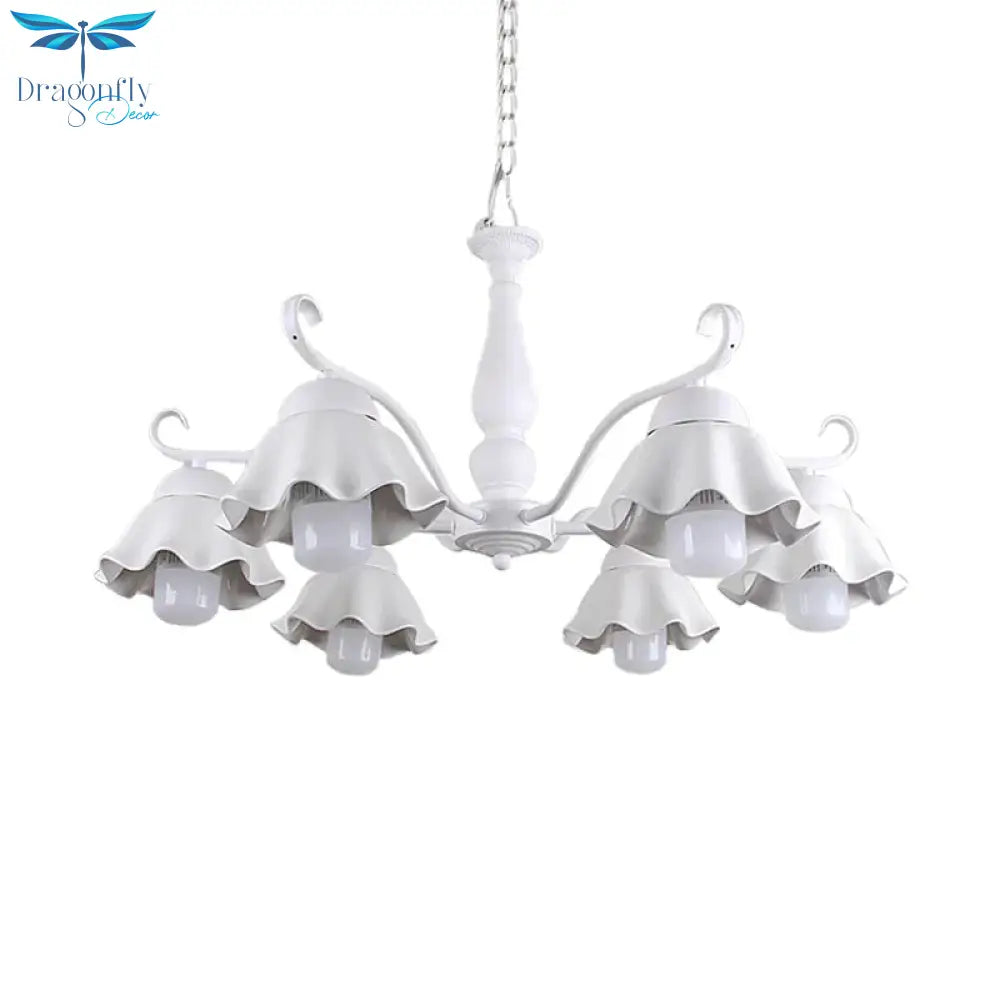 Metal Black/White/Blue Chandelier Lighting Scalloped 6 Heads Country Style Hanging Light Fixture