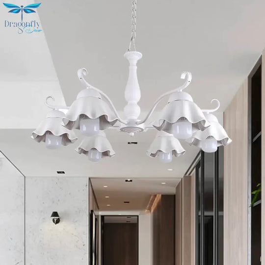 Metal Black/White/Blue Chandelier Lighting Scalloped 6 Heads Country Style Hanging Light Fixture