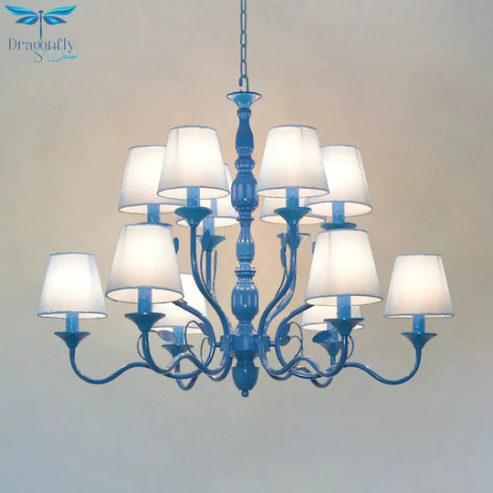 Metal Branch Ceiling Chandelier Antique 10/12/16 Heads Living Room Hanging Light Fixture In Blue