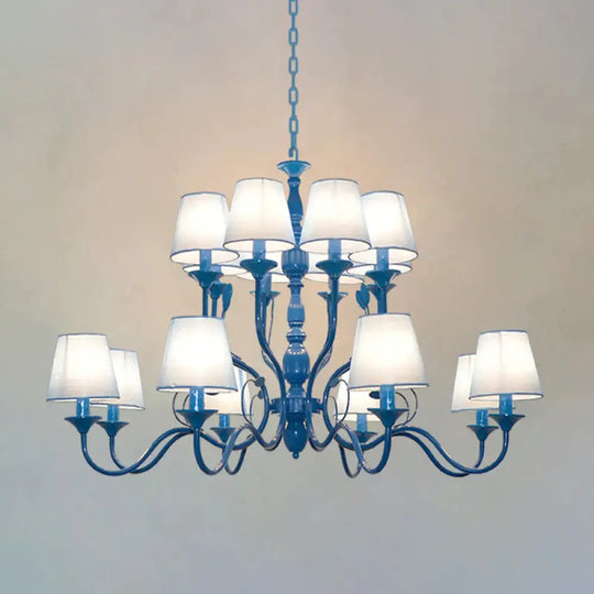 Metal Branch Ceiling Chandelier Antique 10/12/16 Heads Living Room Hanging Light Fixture In Blue
