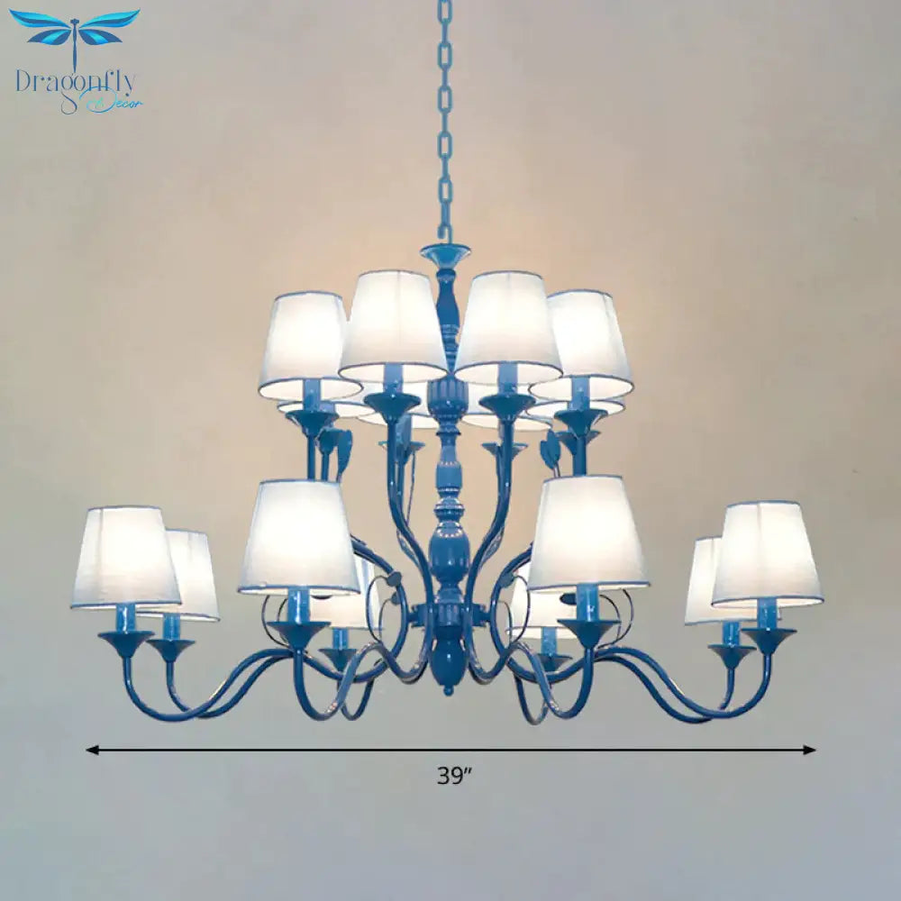 Metal Branch Ceiling Chandelier Antique 10/12/16 Heads Living Room Hanging Light Fixture In Blue