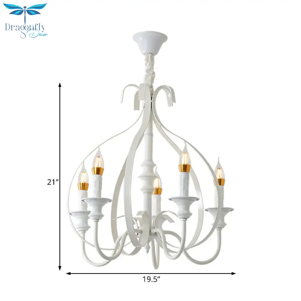 Metal Branch Chandelier Modernism 5 Heads White Pendant Lighting Fixture For Dining Room