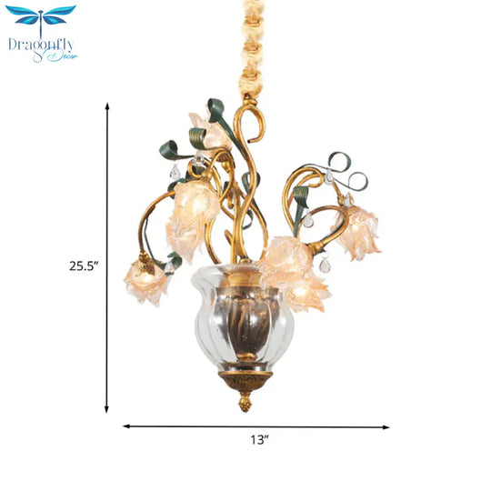 Metal Brass Chandelier Lighting Fixture Blossom 7 Heads American Garden Led Pendant Light For