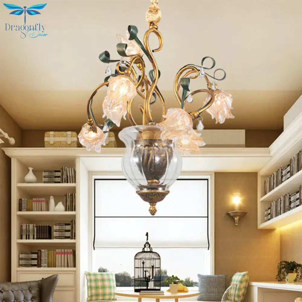 Metal Brass Chandelier Lighting Fixture Blossom 7 Heads American Garden Led Pendant Light For