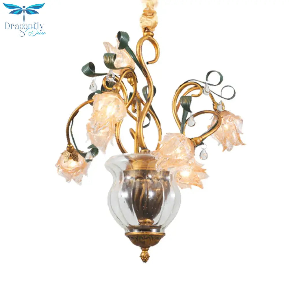 Metal Brass Chandelier Lighting Fixture Blossom 7 Heads American Garden Led Pendant Light For