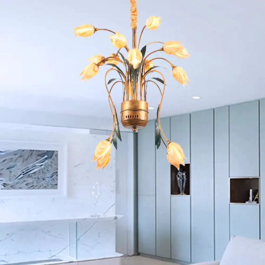 Metal Brass Hanging Chandelier Tulip 16/25 Lights Pastoral Style Led Down Lighting Pendant For