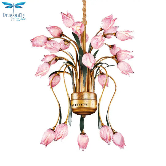 Metal Brass Hanging Chandelier Tulip 16/25 Lights Pastoral Style Led Down Lighting Pendant For
