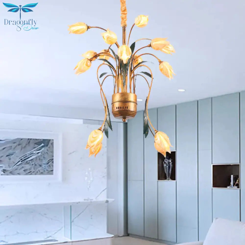 Metal Brass Hanging Chandelier Tulip 16/25 Lights Pastoral Style Led Down Lighting Pendant For
