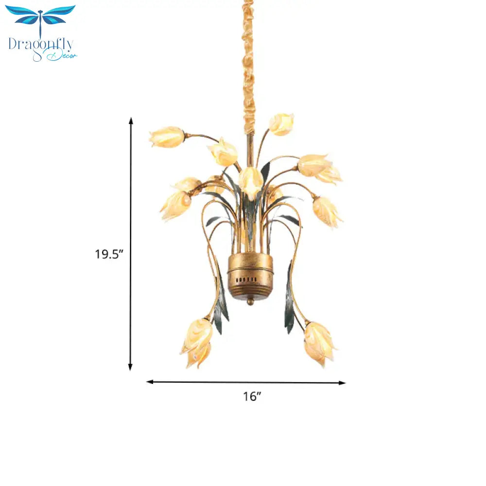 Metal Brass Hanging Chandelier Tulip 16/25 Lights Pastoral Style Led Down Lighting Pendant For