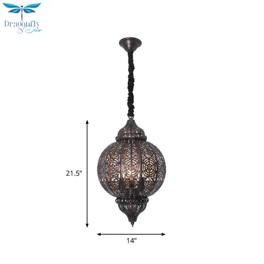 Metal Bronze Pendant Lighting Lantern Shade 3 - Bulb Traditional Hanging Chandelier With Laser Cut