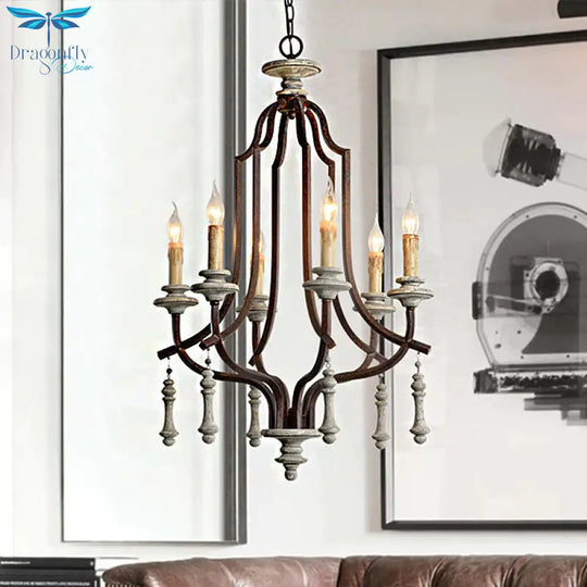 Metal Candelabra Chandelier Lamp Farmhouse 6 - Head Living Room Pendant Ceiling Light In Antique