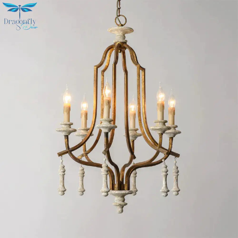 Metal Candelabra Chandelier Lamp Farmhouse 6 - Head Living Room Pendant Ceiling Light In Antique