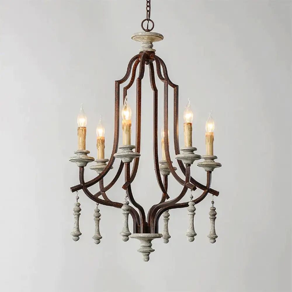 Metal Candelabra Chandelier Lamp Farmhouse 6 - Head Living Room Pendant Ceiling Light In Antique