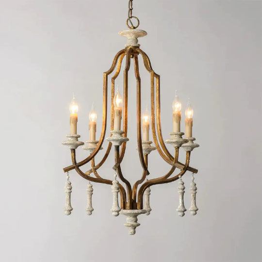 Metal Candelabra Chandelier Lamp Farmhouse 6 - Head Living Room Pendant Ceiling Light In Antique