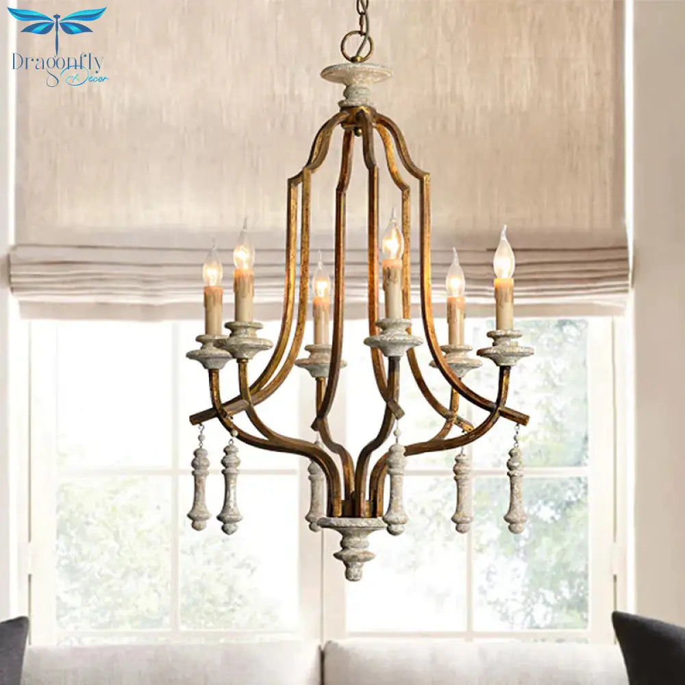 Metal Candelabra Chandelier Lamp Farmhouse 6 - Head Living Room Pendant Ceiling Light In Antique