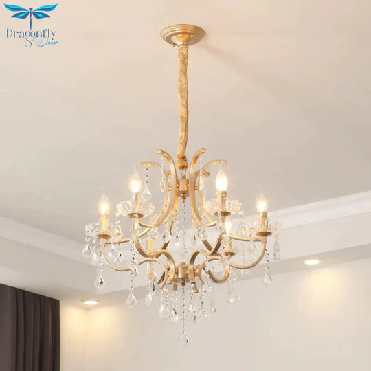 Metal Candelabra Pendant Chandelier Modern 4 Bulbs Suspended Hang Fixture With Crystal Accents In