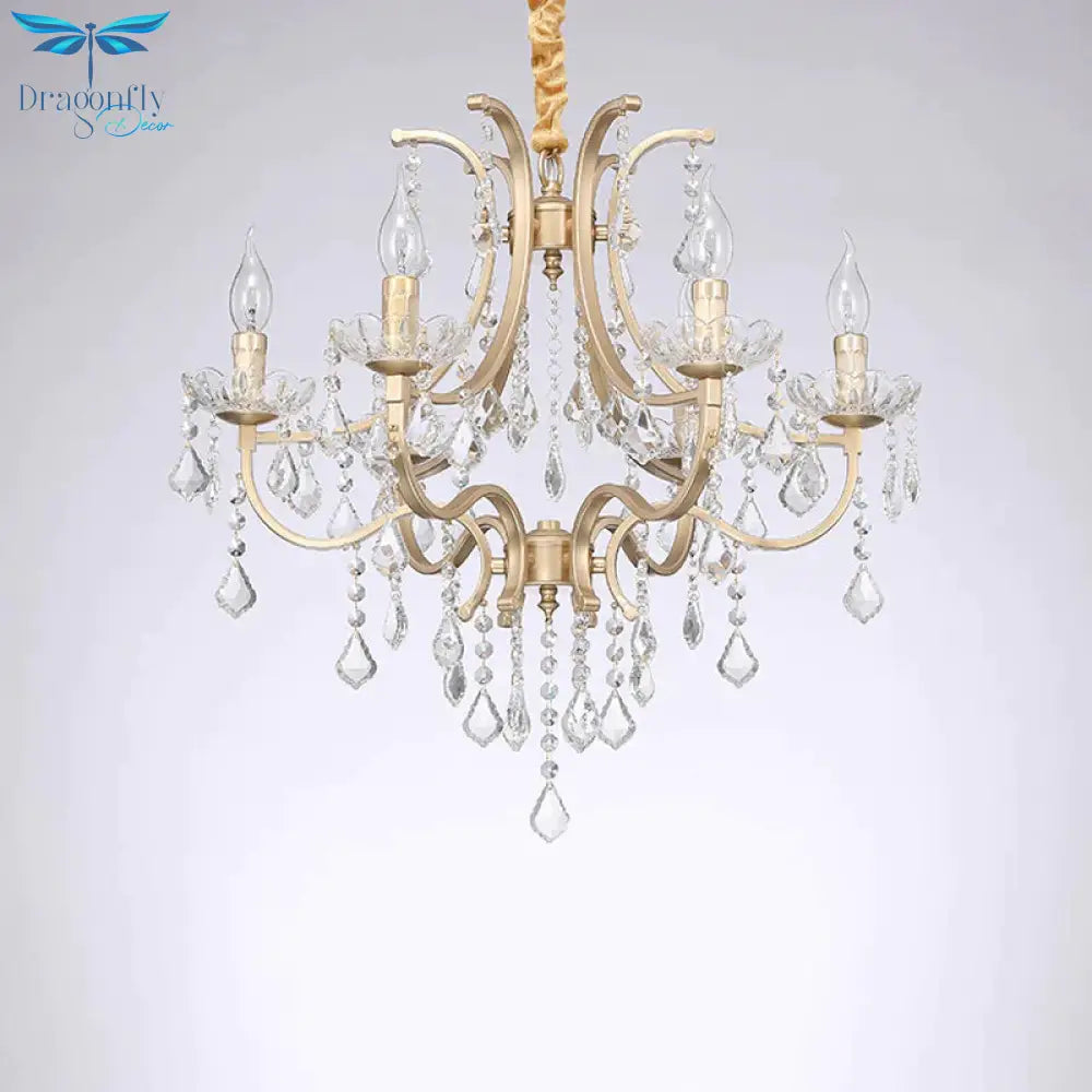 Metal Candelabra Pendant Chandelier Modern 4 Bulbs Suspended Hang Fixture With Crystal Accents In