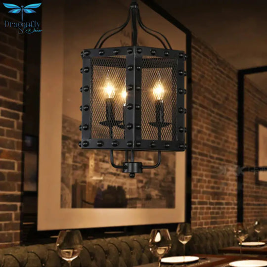 Metal Candle Chandelier Lighting Retro 3 Lights Restaurant Pendant Lamp Fixture In Black