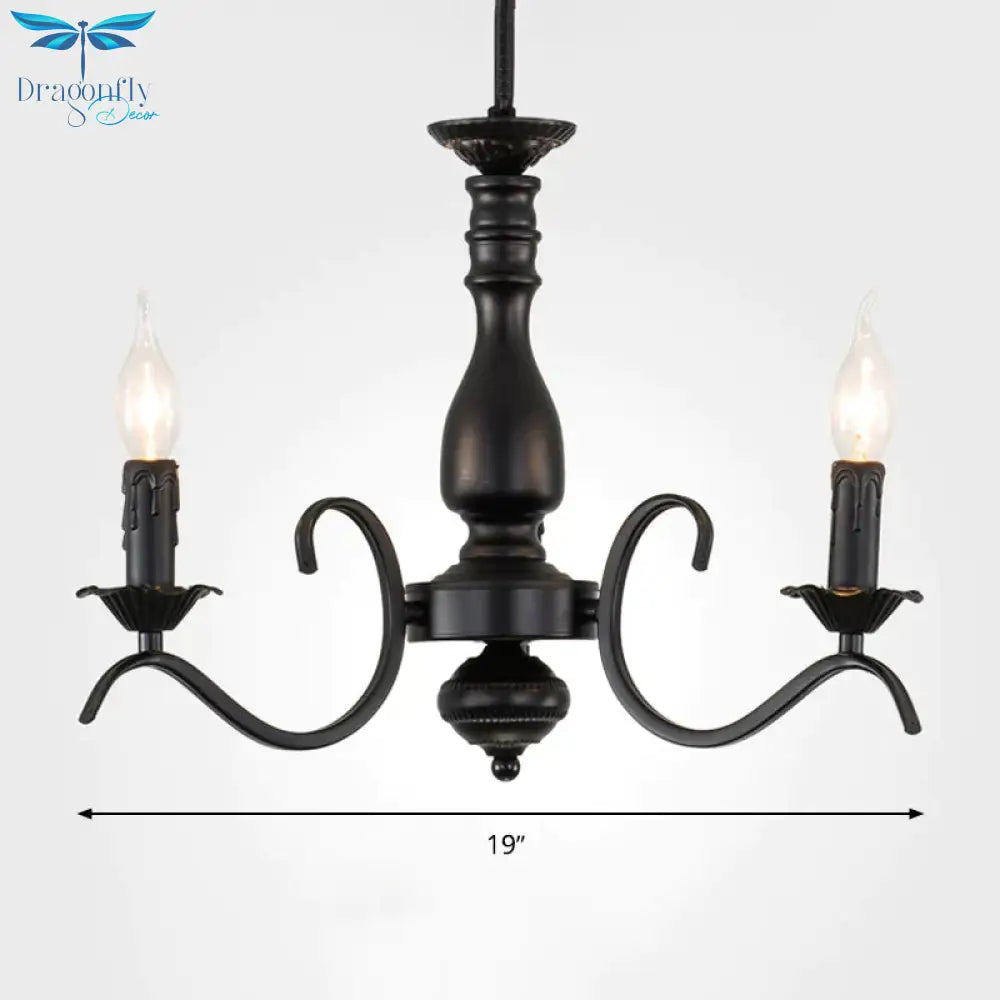 Metal Candle Shaped Ceiling Chandelier Antique 3/5/6 Lights Beedroom Hanging Pendant Light In Black