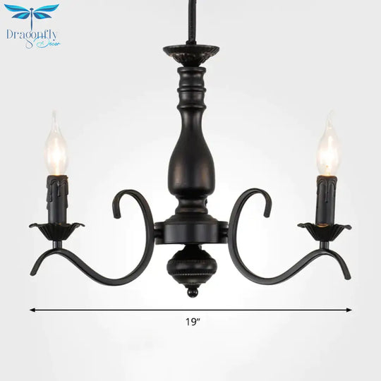 Metal Candle Shaped Ceiling Chandelier Antique 3/5/6 Lights Beedroom Hanging Pendant Light In Black