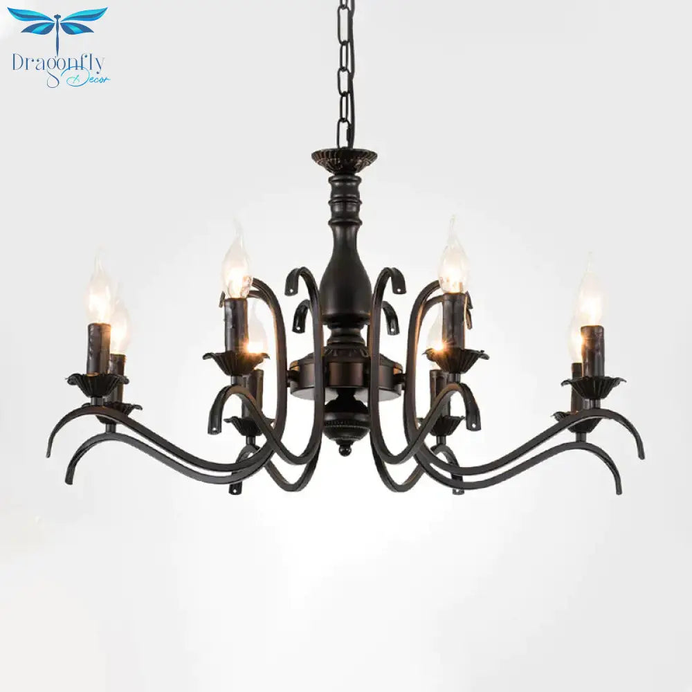 Metal Candle Shaped Ceiling Chandelier Antique 3/5/6 Lights Beedroom Hanging Pendant Light In Black