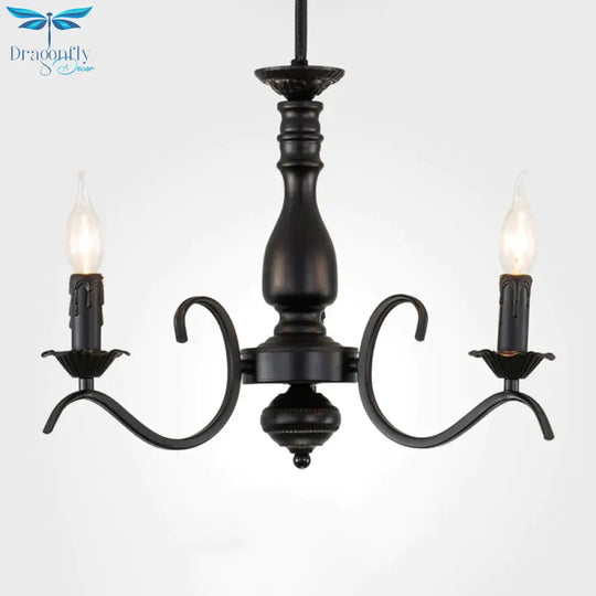 Metal Candle Shaped Ceiling Chandelier Antique 3/5/6 Lights Beedroom Hanging Pendant Light In Black