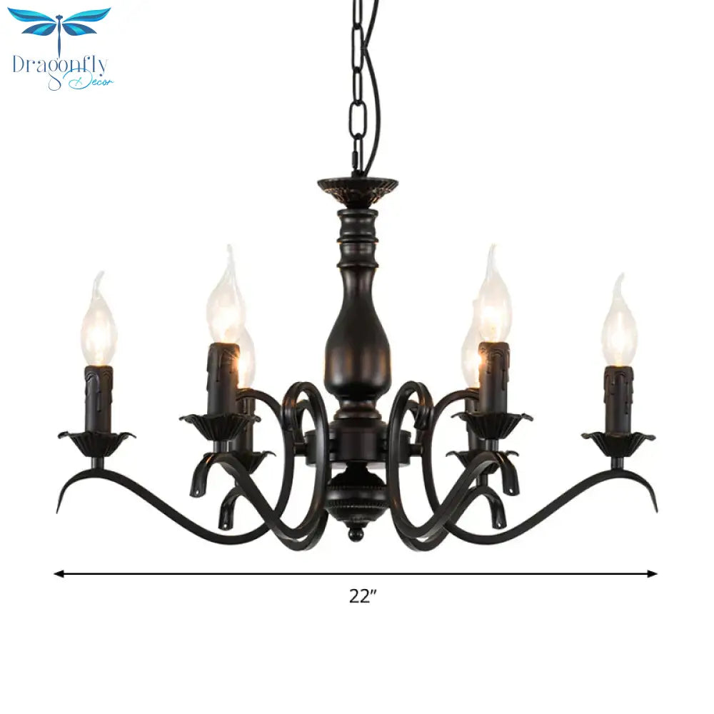 Metal Candle Shaped Ceiling Chandelier Antique 3/5/6 Lights Beedroom Hanging Pendant Light In Black