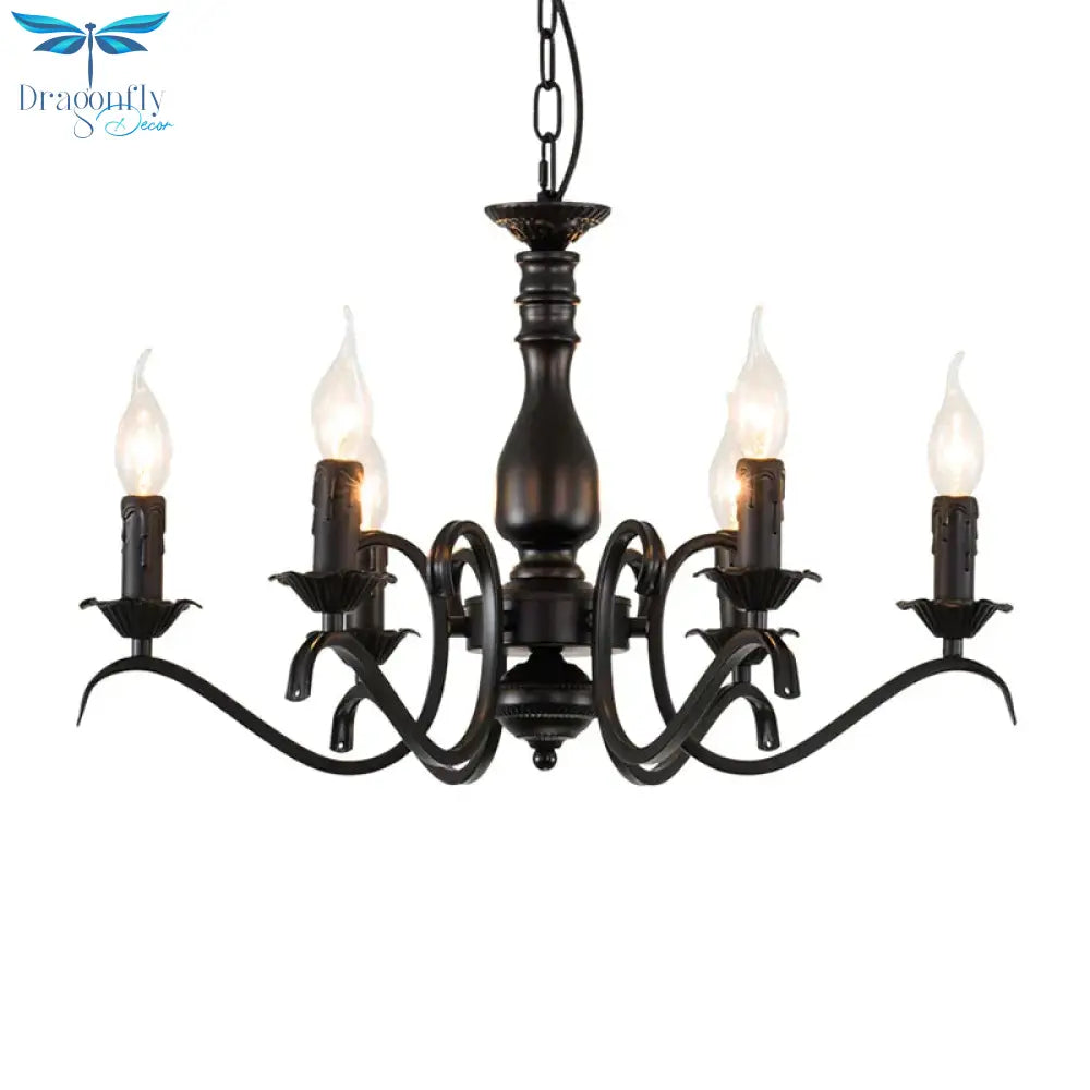 Metal Candle Shaped Ceiling Chandelier Antique 3/5/6 Lights Beedroom Hanging Pendant Light In Black