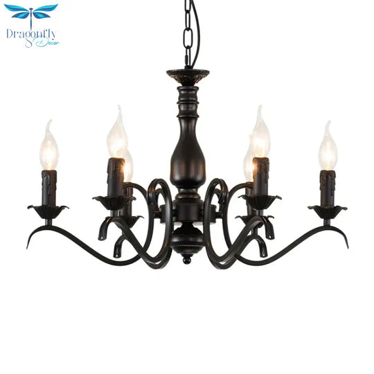 Metal Candle Shaped Ceiling Chandelier Antique 3/5/6 Lights Beedroom Hanging Pendant Light In Black