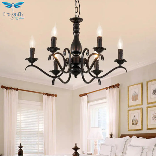 Metal Candle Shaped Ceiling Chandelier Antique 3/5/6 Lights Beedroom Hanging Pendant Light In Black