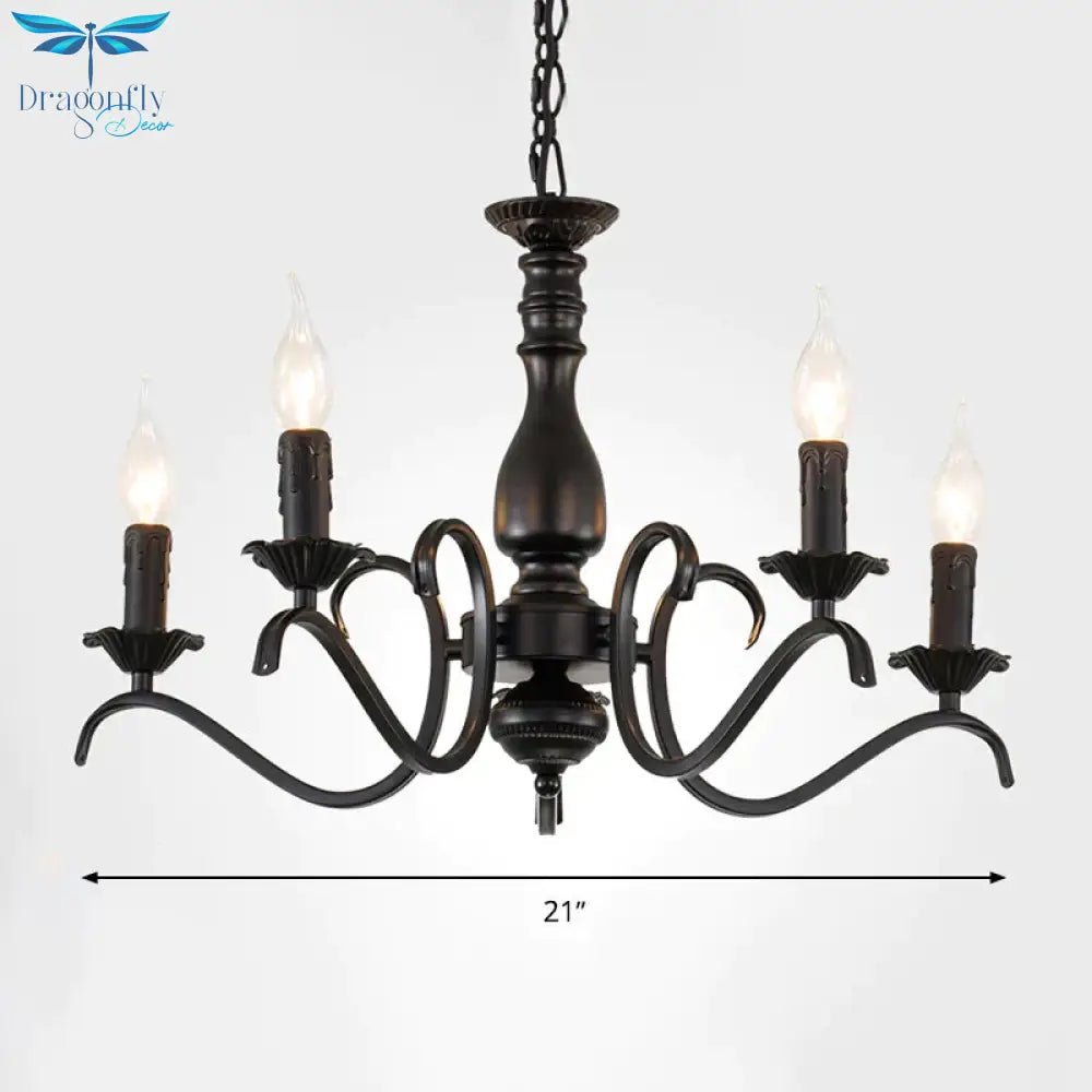 Metal Candle Shaped Ceiling Chandelier Antique 3/5/6 Lights Beedroom Hanging Pendant Light In Black