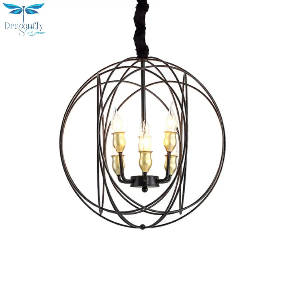 Metal Candle Style Ceiling Pendant Country 4/6 Lights Dining Room Chandelier Lighting In Black/Gold