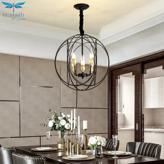 Metal Candle Style Ceiling Pendant Country 4/6 Lights Dining Room Chandelier Lighting In Black/Gold