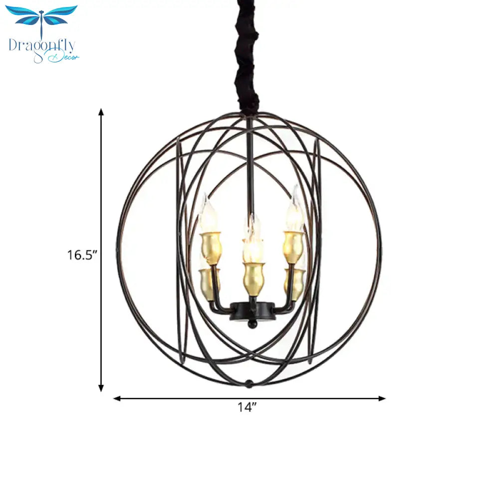 Metal Candle Style Ceiling Pendant Country 4/6 Lights Dining Room Chandelier Lighting In Black/Gold