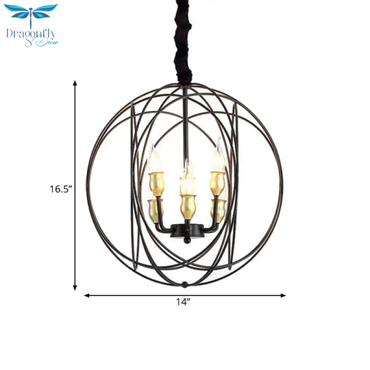Metal Candle Style Ceiling Pendant Country 4/6 Lights Dining Room Chandelier Lighting In Black/Gold