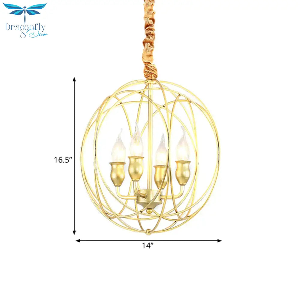 Metal Candle Style Ceiling Pendant Country 4/6 Lights Dining Room Chandelier Lighting In Black/Gold