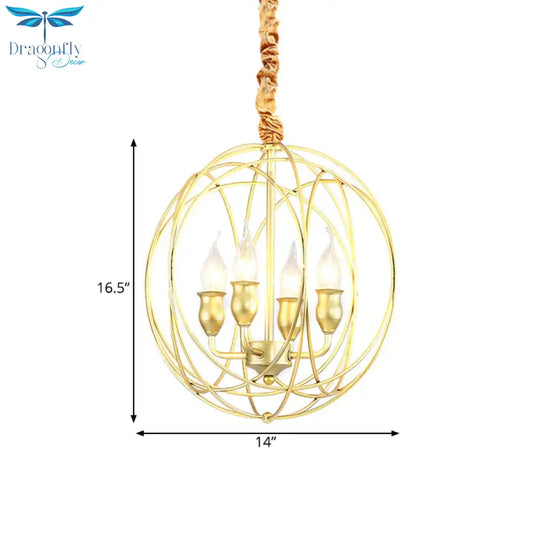 Metal Candle Style Ceiling Pendant Country 4/6 Lights Dining Room Chandelier Lighting In Black/Gold