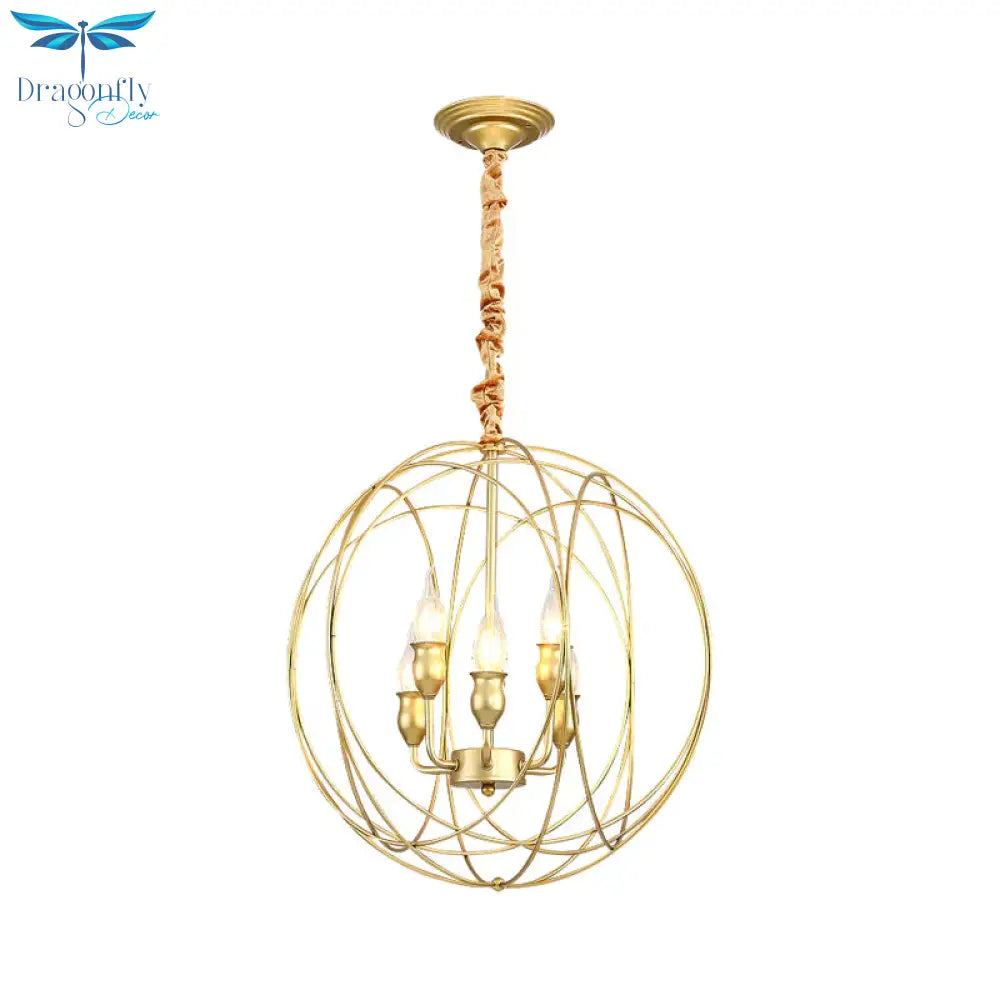 Metal Candle Style Ceiling Pendant Country 4/6 Lights Dining Room Chandelier Lighting In Black/Gold