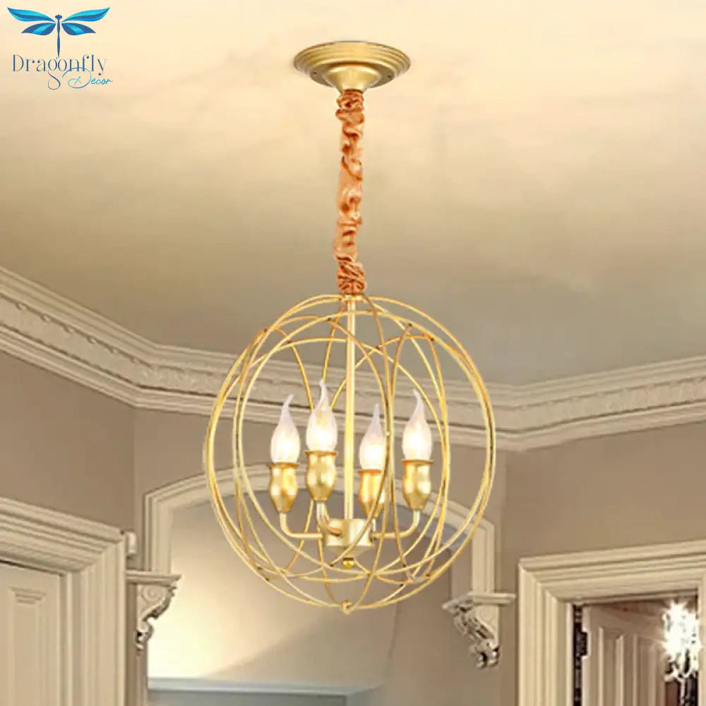 Metal Candle Style Ceiling Pendant Country 4/6 Lights Dining Room Chandelier Lighting In Black/Gold
