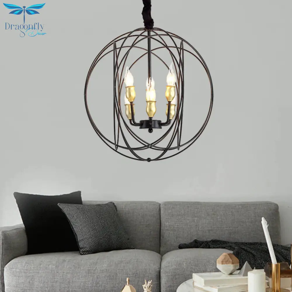 Metal Candle Style Ceiling Pendant Country 4/6 Lights Dining Room Chandelier Lighting In Black/Gold