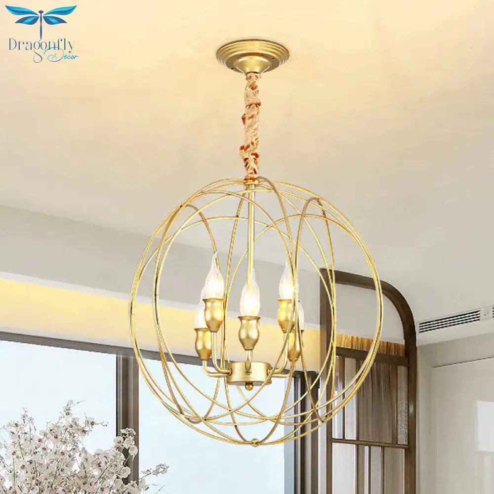 Metal Candle Style Ceiling Pendant Country 4/6 Lights Dining Room Chandelier Lighting In Black/Gold