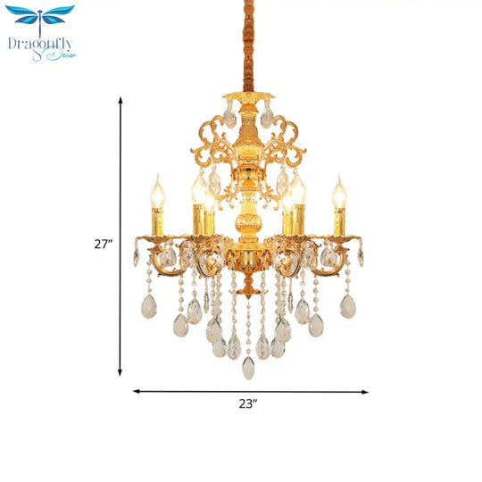 Metal Candlestick Chandelier Lighting Vintage 6 Heads Living Room Suspension Light In Gold With