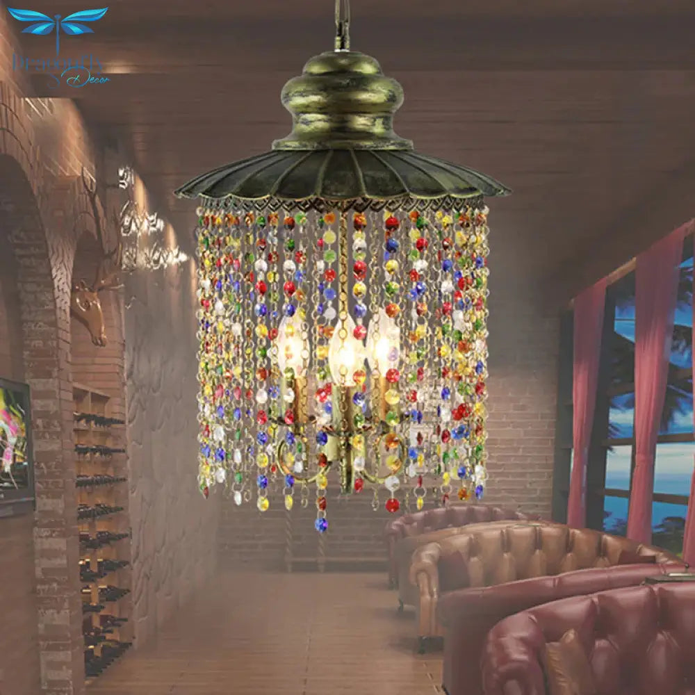 Metal Cascading Chandelier Light Fixture Decorative 3 Heads Restaurant Suspension Pendant In Bronze