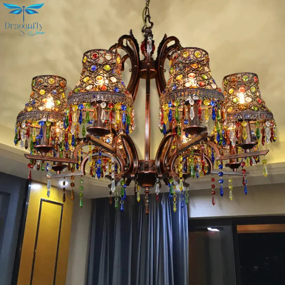 Metal Copper Chandelier Light Fixture Bell 3/5/8 Bulbs Bohemian Ceiling Pendant For Living Room