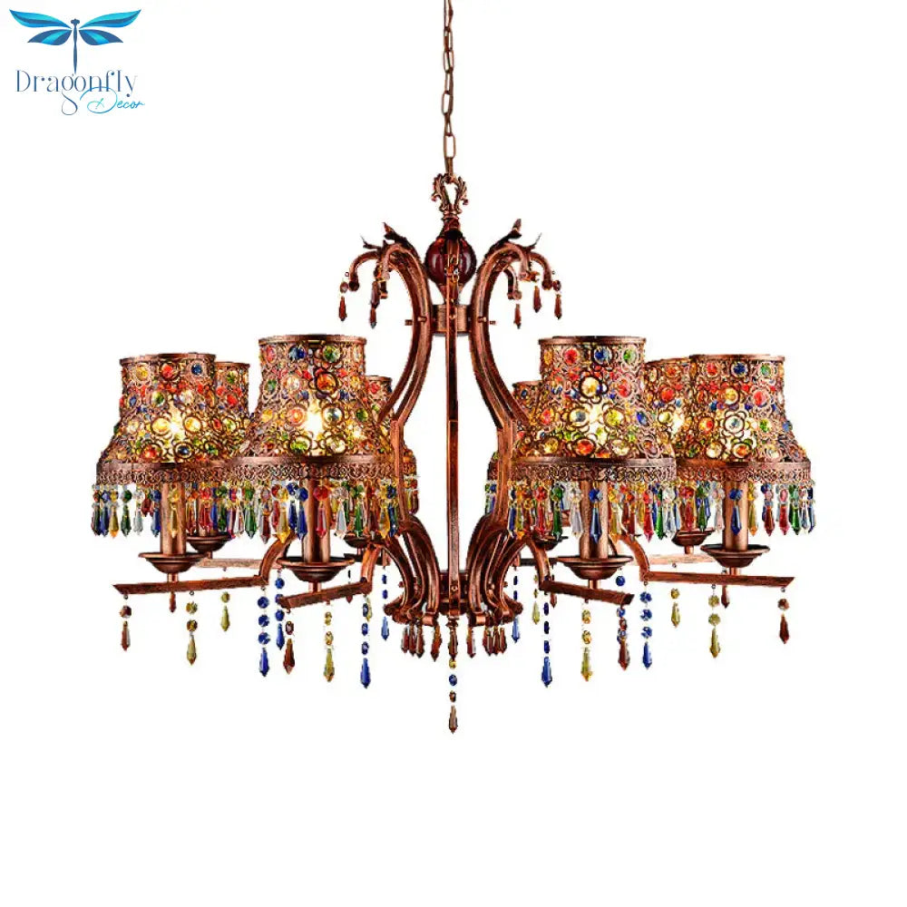 Metal Copper Chandelier Light Fixture Bell 3/5/8 Bulbs Bohemian Ceiling Pendant For Living Room