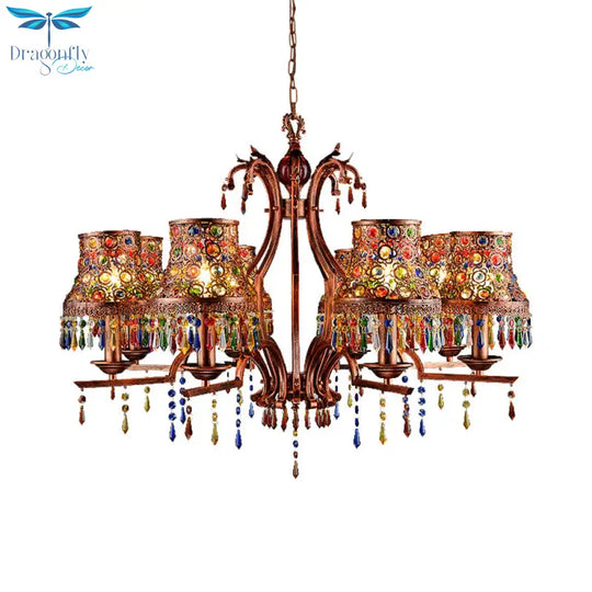 Metal Copper Chandelier Light Fixture Bell 3/5/8 Bulbs Bohemian Ceiling Pendant For Living Room