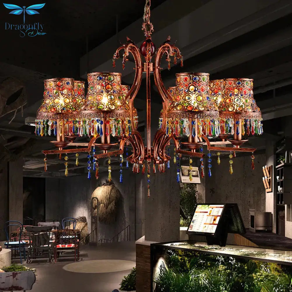 Metal Copper Chandelier Light Fixture Bell 3/5/8 Bulbs Bohemian Ceiling Pendant For Living Room